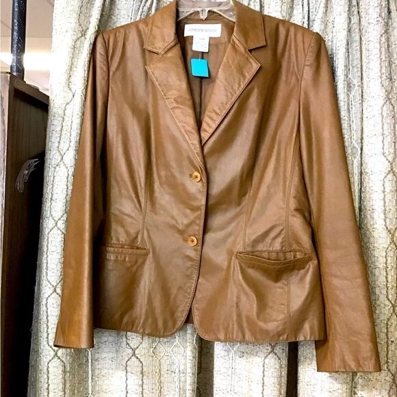 Jones NY Sz.10 Brown Leather Jacket 181 - Picture 1 of 4